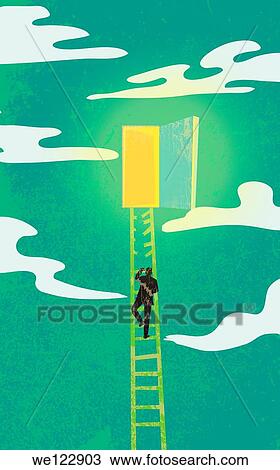Illustration of man on broken ladder View Large Photo Image Stock Image - Illustration of man on broken ladder. Fotosearch