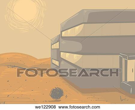 Illustration of office in a deserted area View Large Photo Image Stock Photo - Illustration of office in a deserted area. Fotosearch