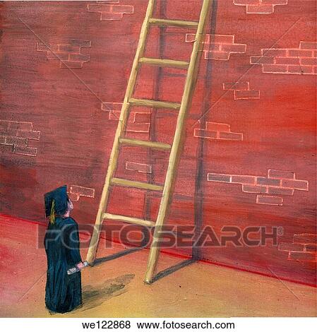 Illustration of person in graduation gown looking at ladder View Large Photo Image Stock Photo - Illustration of person in graduation gown looking at ladder. Fotosearch