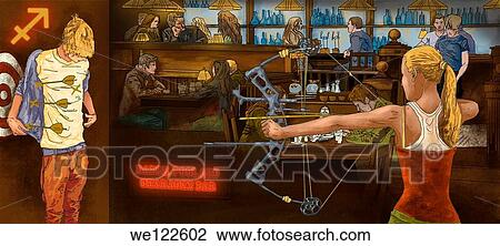 Stock Image - Illustration showing characteristics of a Sagittarius woman. Fotosearch