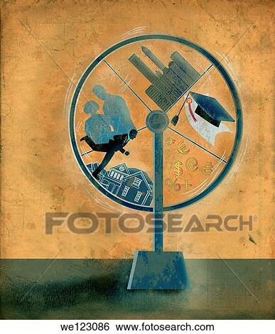 Stock Photograph - Illustrative concept of business running in exercise wheel with phases of life cycle. Fotosearch