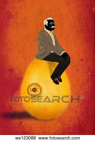 Illustrative concept of elderly man sitting on egg representing retirement fund View Large Photo Image Stock Photo - Illustrative concept of elderly man sitting on egg representing retirement fund. Fotosearch