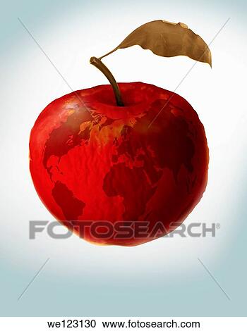 Illustrative image of an apple with world map representing environmental damage View Large Photo Image Stock Image - Illustrative image of an apple with world map representing environmental damage. Fotosearch