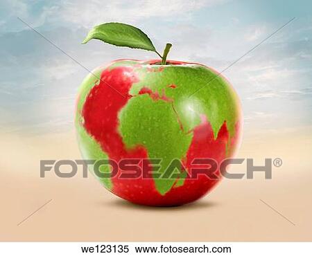 Stock Photography - Illustrative image of an apple with world map representing green world. Fotosearch