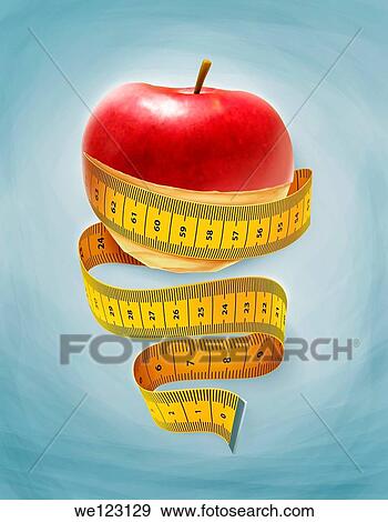 Illustrative image of an apple wrapped with measuring tape representing dieting View Large Photo Image Stock Photo - Illustrative image of an apple wrapped with measuring tape representing dieting. Fotosearch
