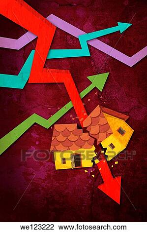 Illustrative image of an arrow breaking house representing ups and downs in real estate market View Large Photo Image Stock Image - Illustrative image of an arrow breaking house representing ups and downs in real estate market. Fotosearch