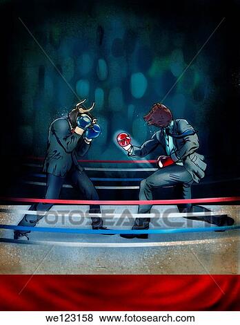 Illustrative image of bear and bull fighting over stock market View Large Photo Image Stock Photo - Illustrative image of bear and bull fighting over stock market. Fotosearch