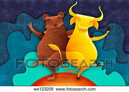 Illustrative image of bear and bull standing together representing share market View Large Photo Image Stock Photo - Illustrative image of bear and bull standing together representing share market. Fotosearch