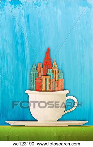 Illustrative image of buildings in coffee cup representing city news during morning cup of coffee View Large Photo Image Stock Image - Illustrative image of buildings in coffee cup representing city news during morning cup of coffee. Fotosearch