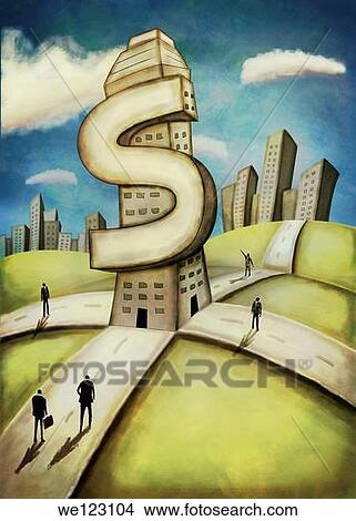Illustrative image of business people walking in front of dollar shaped building representing path to success View Large Photo Image Picture - Illustrative image of business people walking in front of dollar shaped building representing path to success. Fotosearch