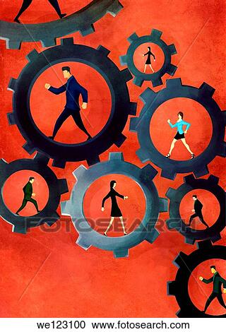 Illustrative image of business people walking in gears representing business mechanism and teamwork View Large Photo Image Stock Image - Illustrative image of business people walking in gears representing business mechanism and teamwork. Fotosearch