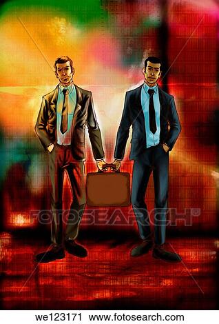 Illustrative image of business people holding briefcase representing partnership View Large Photo Image Stock Image - Illustrative image of business people holding briefcase representing partnership. Fotosearch