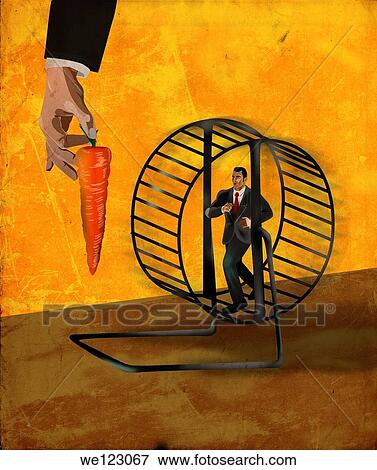 Illustrative image of business person running in exercise wheel to get carrot representing struggle for incentives View Large Photo Image Stock Photo - Illustrative image of business person running in exercise wheel to get carrot representing struggle for incentives. Fotosearch