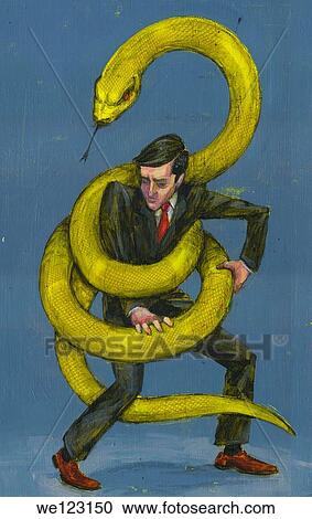 Illustrative image of businessman wrapped in green snake representing business crime View Large Photo Image Stock Image - Illustrative image of businessman wrapped in green snake representing business crime. Fotosearch