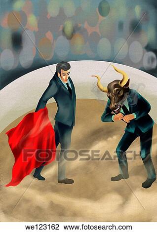 Illustrative image of businessman showing red cloth to bull View Large Photo Image Stock Image - Illustrative image of businessman showing red cloth to bull. Fotosearch