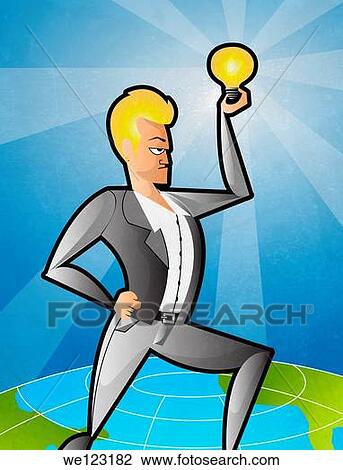 Illustrative image of businessman holding light bulb representing idea View Large Photo Image Stock Image - Illustrative image of businessman holding light bulb representing idea. Fotosearch