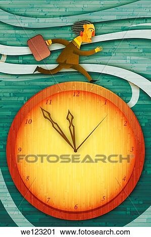 Stock Image - Illustrative image of businessman running on clock representing deadline. Fotosearch