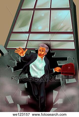 Illustrative image of businessman coming out from office building representing freedom View Large Photo Image Stock Photo - Illustrative image of businessman coming out from office building representing freedom. Fotosearch