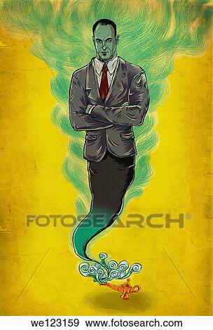Stock Photo - Illustrative image of businessman rising from lamp. Fotosearch
