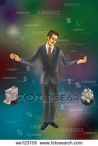 Illustrative image of businessman weighing money and graph on scale representing budgeting View Large Photo Image Stock Photography - Illustrative image of businessman weighing money and graph on scale representing budgeting. Fotosearch