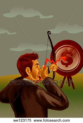 Illustrative image of businessman aiming bow and arrow at target View Large Photo Image Stock Photography - Illustrative image of businessman aiming bow and arrow at target. Fotosearch