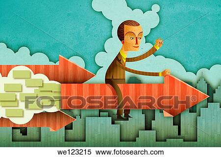 Illustrative image of businessman sitting on an arrow representing business growth View Large Photo Image Stock Photography - Illustrative image of businessman sitting on an arrow representing business growth. Fotosearch