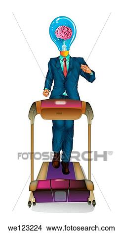 Illustrative image of businessman with light bulb head running on treadmill over white background View Large Photo Image Picture - Illustrative image of businessman with light bulb head running on treadmill over white background. Fotosearch