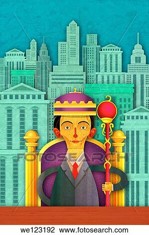 Illustrative image of businessman with stick on chair representing business king View Large Photo Image Stock Image - Illustrative image of businessman with stick on chair representing business king. Fotosearch