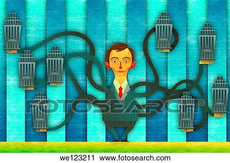 Illustrative image of businessman with many hands holding company buildings representing global business leader View Large Photo Image Stock Image - Illustrative image of businessman with many hands holding company buildings representing global business leader. Fotosearch