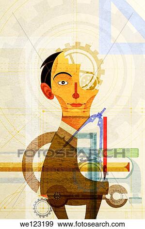 Illustrative image of businessman with machine parts representing business mechanism View Large Photo Image Stock Photo - Illustrative image of businessman with machine parts representing business mechanism. Fotosearch