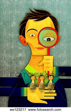 Illustrative image of businessman with magnifying glass recruiting candidates View Large Photo Image Stock Photo - Illustrative image of businessman with magnifying glass recruiting candidates. Fotosearch