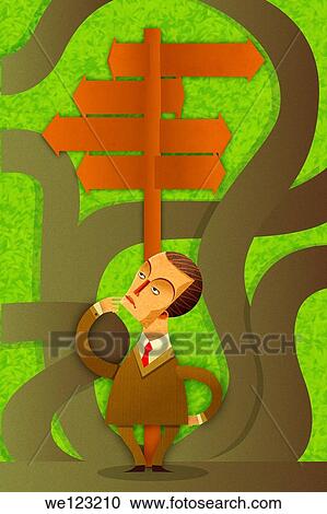 Illustrative image of confused businessman with signboards View Large Photo Image Stock Image - Illustrative image of confused businessman with signboards. Fotosearch