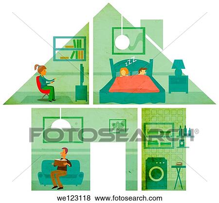 Illustrative image of family at home View Large Photo Image Stock Photo - Illustrative image of family at home. Fotosearch