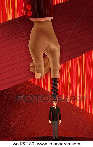 Illustrative image of hand screwing small businessman View Large Photo Image Stock Photo - Illustrative image of hand screwing small businessman. Fotosearch