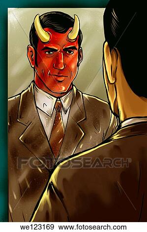 Illustrative image of horned businessman looking in mirror View Large Photo Image Stock Photo - Illustrative image of horned businessman looking in mirror. Fotosearch