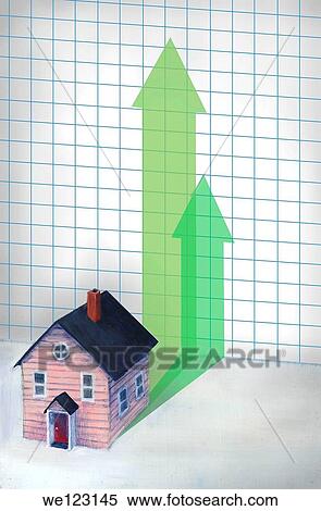 Illustrative image of house and upward arrows representing price rise View Large Photo Image Stock Photography - Illustrative image of house and upward arrows representing price rise. Fotosearch