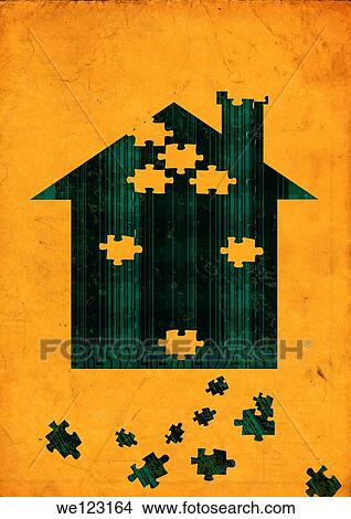Picture - Illustrative image of house made with puzzle blocks representing payment of home loan. Fotosearch