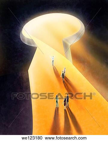Illustrative image of light coming out from keyhole and people walking representing rays of hope View Large Photo Image Stock Image - Illustrative image of light coming out from keyhole and people walking representing rays of hope. Fotosearch