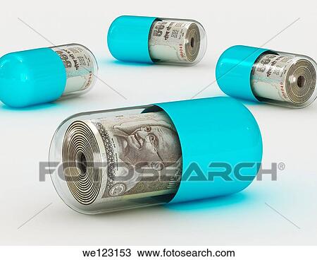 Illustrative image of money in pills representing medical cost View Large Photo Image Stock Image - Illustrative image of money in pills representing medical cost. Fotosearch