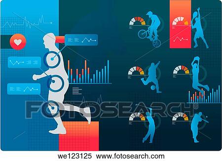 Illustrative image of people playing sports representing schematic plan of healthy living View Large Photo Image Stock Photography - Illustrative image of people playing sports representing schematic plan of healthy living. Fotosearch