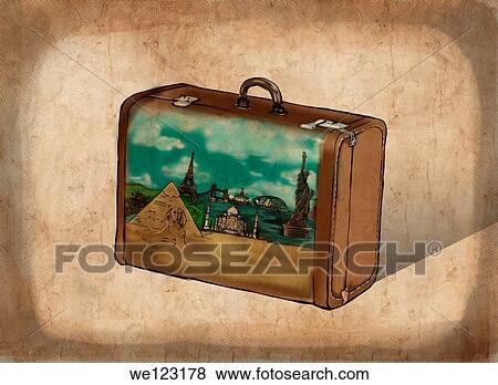 Illustrative image of suitcase representing travel destinations View Large Photo Image Stock Photo - Illustrative image of suitcase representing travel destinations. Fotosearch