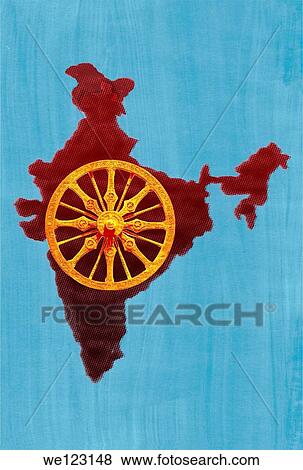 Illustrative of konark wheel against Indian map View Large Photo Image Stock Photo - Illustrative of konark wheel against Indian map. Fotosearch