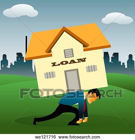 Illustrative representation of a man overburdened with housing loan View Large Photo Image Stock Photograph - Illustrative representation of a man overburdened with housing loan. Fotosearch