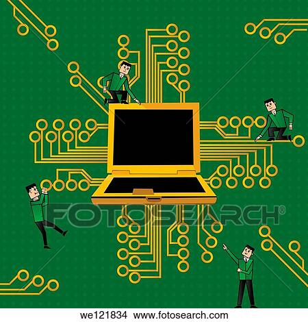 Illustrative representation of working together on a laptop View Large Photo Image Picture - Illustrative representation of working together on a laptop. Fotosearch