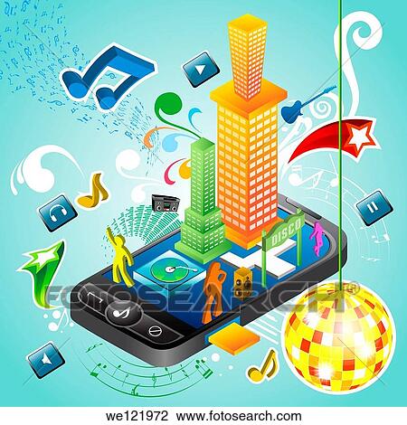 Illustrative representation showing the use of a mobile phone as music player View Large Photo Image Stock Image - Illustrative representation showing the use of a mobile phone as music player. Fotosearch