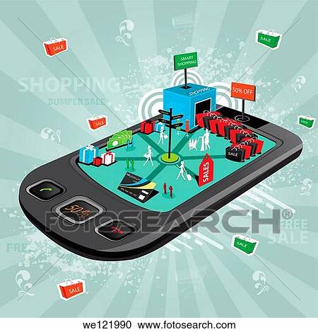Illustrative representation showing the use of a mobile phone for e-shopping View Large Photo Image Stock Image - Illustrative representation showing the use of a mobile phone for e-shopping. Fotosearch