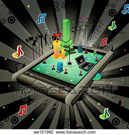 Illustrative representation showing the use of a mobile phone as music player View Large Photo Image Stock Image - Illustrative representation showing the use of a mobile phone as music player. Fotosearch