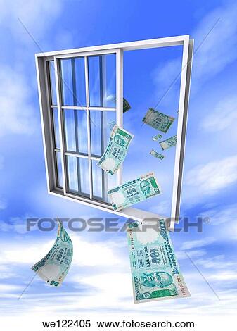 Indian currency note flying in and out of window View Large Photo Image Stock Photography - Indian currency note flying in and out of window. Fotosearch