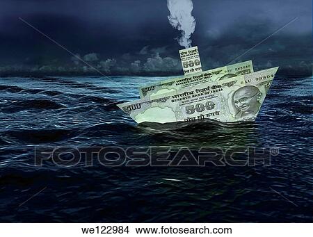 Indian currency note sailing in financial ocean View Large Photo Image Picture - Indian currency note sailing in financial ocean. Fotosearch