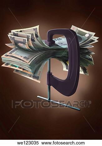 Indian currency notes in a vise grip of a clamp View Large Photo Image Stock Photography - Indian currency notes in a vise grip of a clamp. Fotosearch